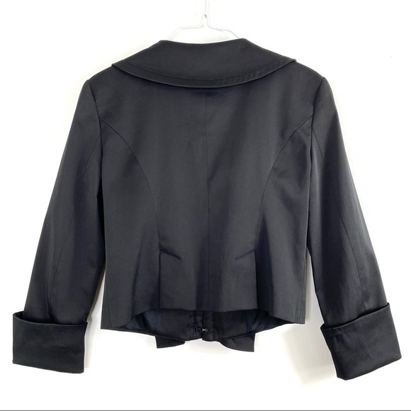 Zara Basic Ruffle Front Satin Blazer Jacket Black - Picture 3 of 7